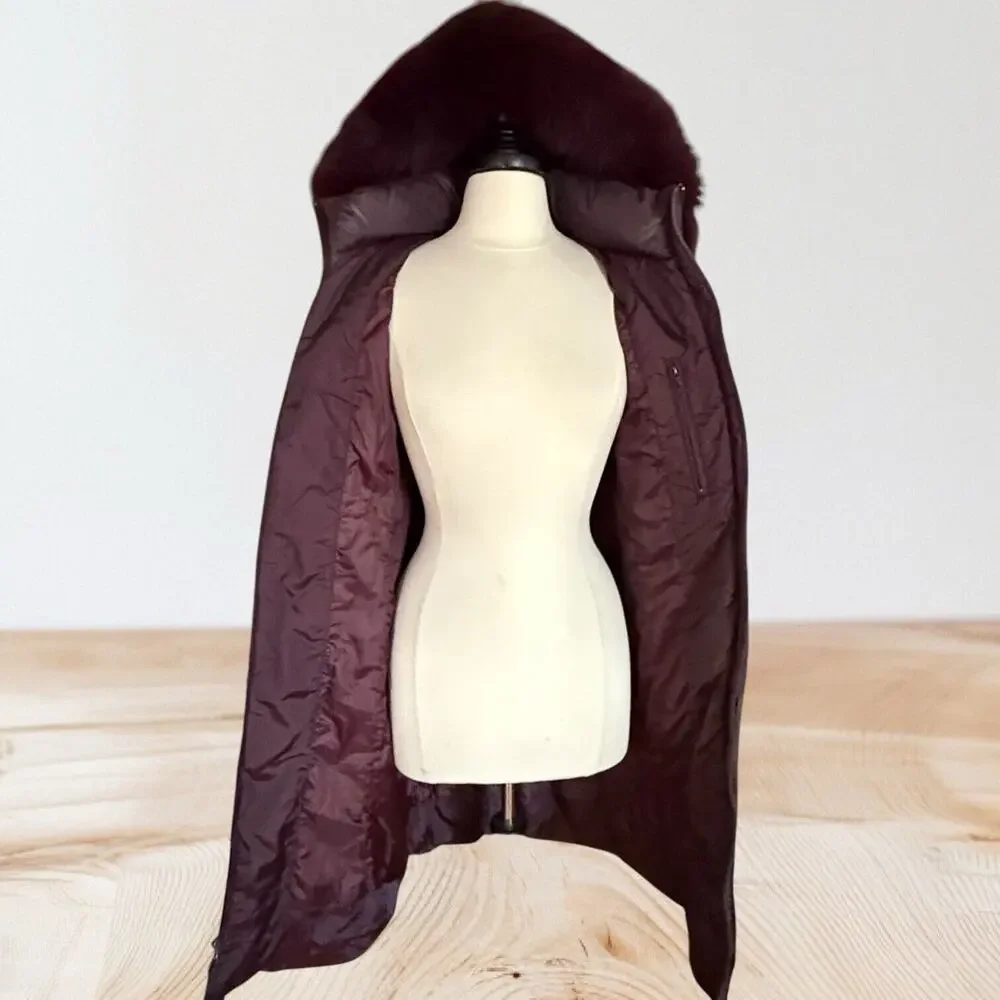 Vintage Regency Down Puffer‎ Coat Sz S Plum Fur Trim Hood Diamond Quilting $490